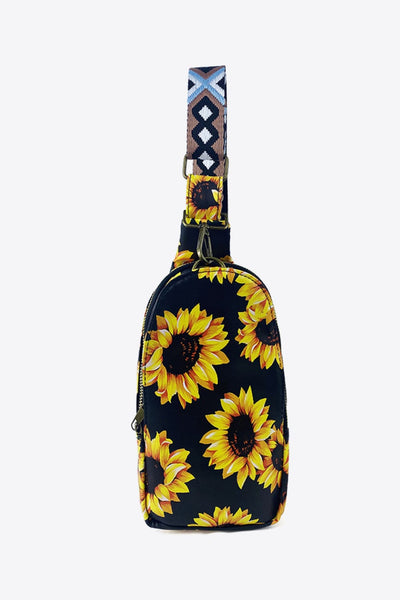 Black/Sunflower / One Size Printed PU Leather Sling Bag