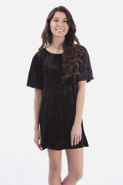 Black / XS Solid Crushed Velvet Dress