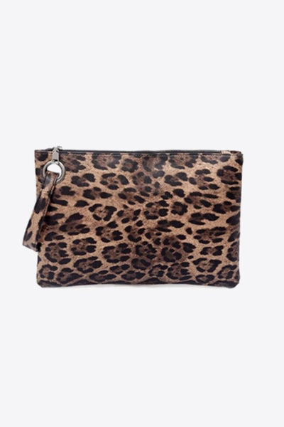 Brown / One Size Leopard PU Leather Clutch