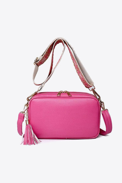 Fuchsia Pink / One Size PU Leather Tassel Crossbody Bag