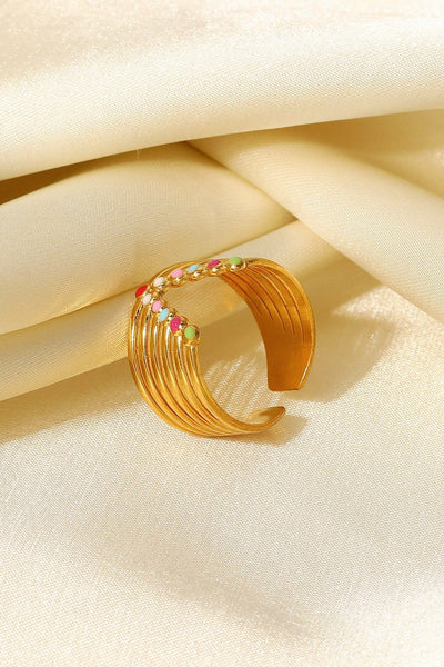 Gold / One Size Candy Skies Decorative Enamel V-Shaped Open Ring