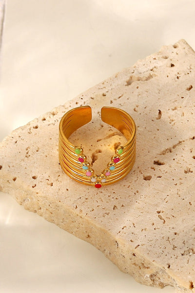 Gold / One Size Candy Skies Decorative Enamel V-Shaped Open Ring
