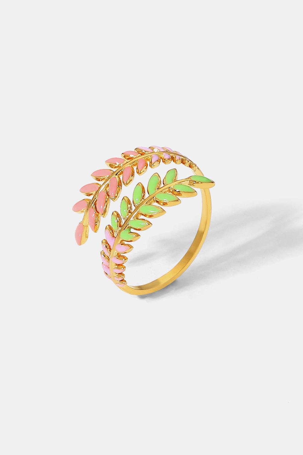 Gold / One Size Multicolored Leaf Bypass Ring