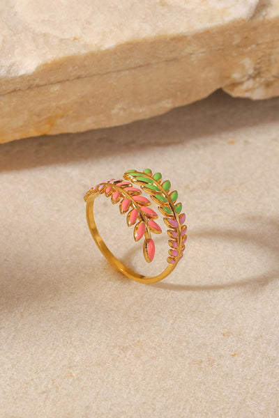 Gold / One Size Multicolored Leaf Bypass Ring