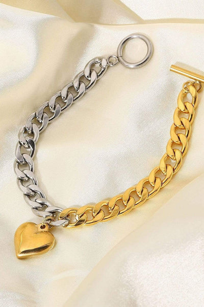 Gold/Silver / One Size Chain Heart Charm Bracelet