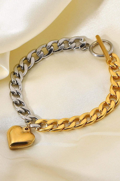 Gold/Silver / One Size Chain Heart Charm Bracelet