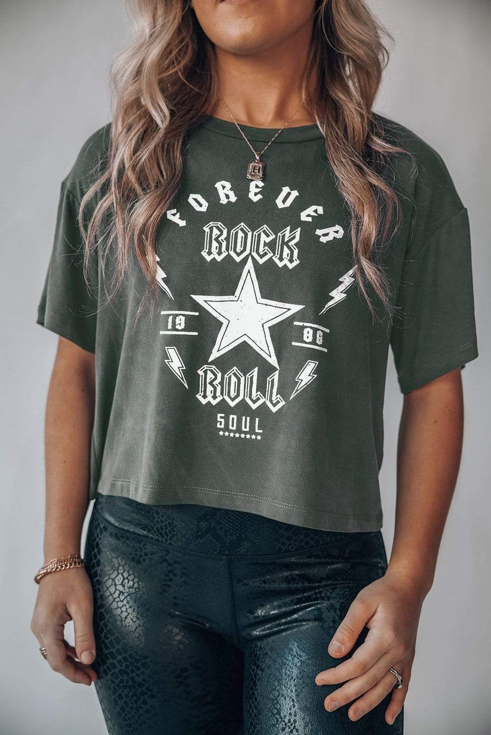 Forever Rock And Roll Graphic Crop Top Gray / M