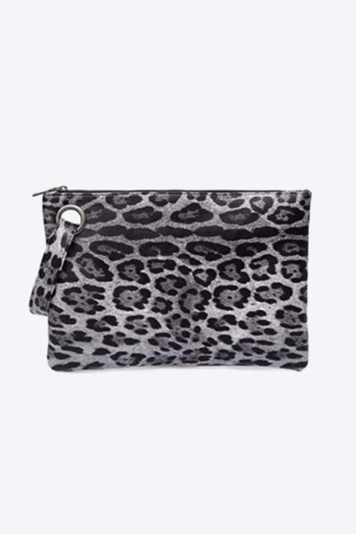 Gray / One Size Leopard PU Leather Clutch