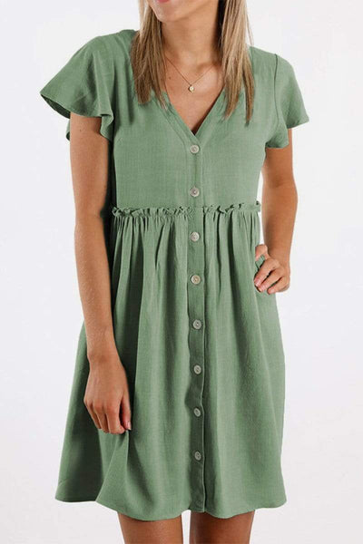 Buttoned Empire Waist Babydoll Dress Green / S