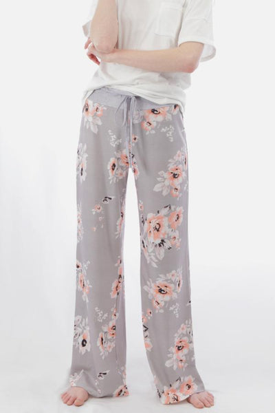 Floral Drawstring Lounge Pants Grey/Floral / S