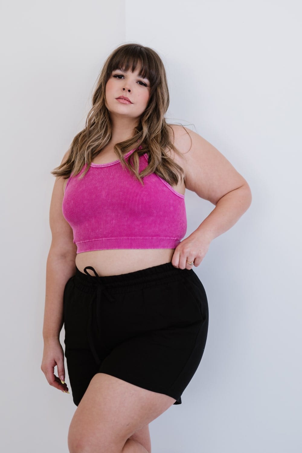 Magenta / S/M Zenana On the Move Full Size Run Ribbed Cropped Cami