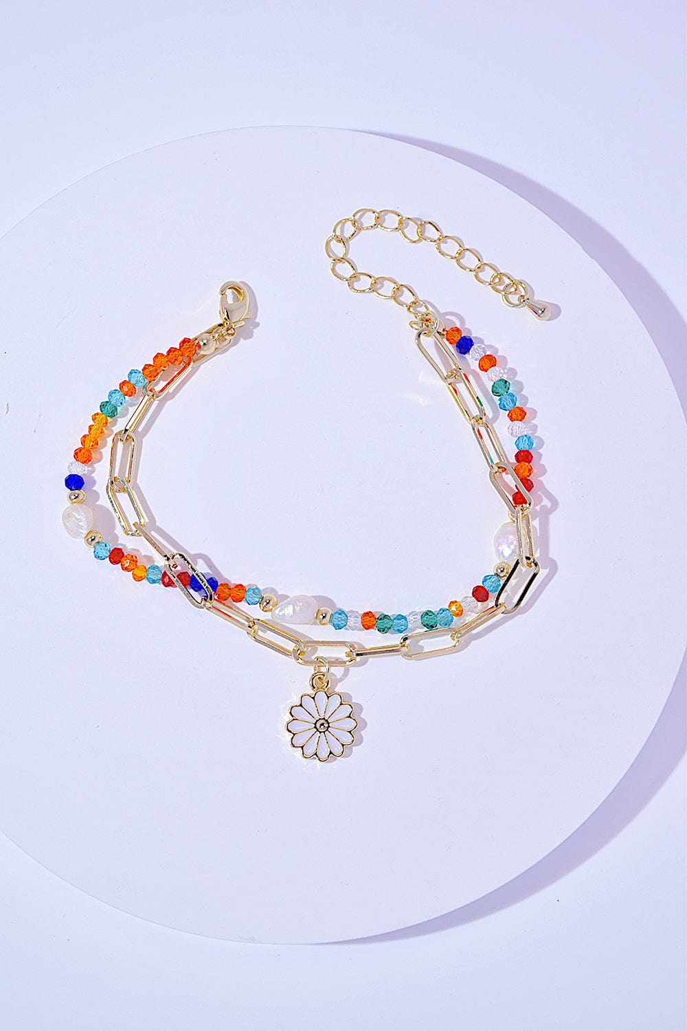 Multi / One Size Multicolored Bead Double-Layered Charm Bracelet