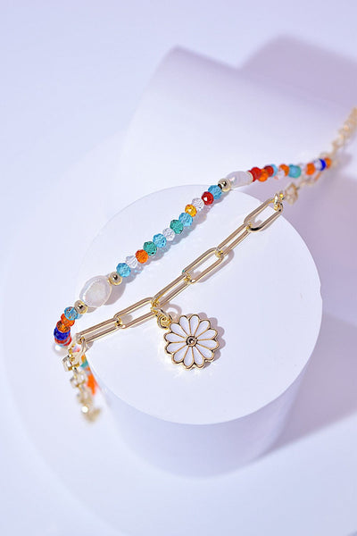 Multi / One Size Multicolored Bead Double-Layered Charm Bracelet