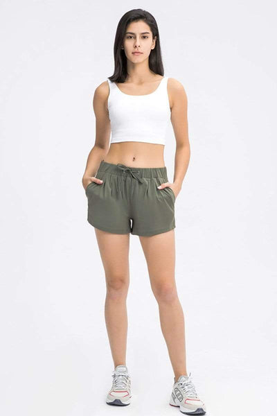 Banded Waist Active Shorts With Pockets Olive / 4