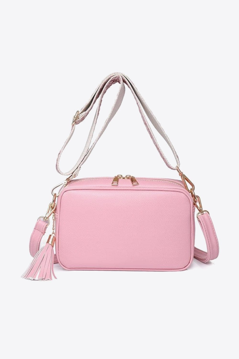 Pink / One Size PU Leather Tassel Crossbody Bag