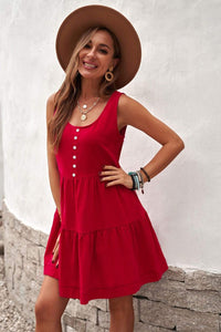 Red / S Tiered Ruffled Dress