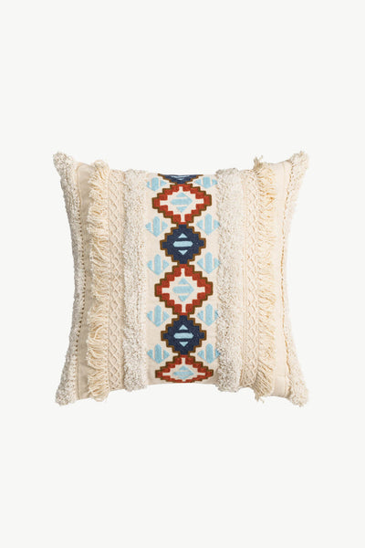 Square / One Size Embroidered Fringe Detail Decorative Throw Pillow Case