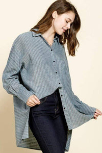 Teal-Navy / S/M Striped Button Up