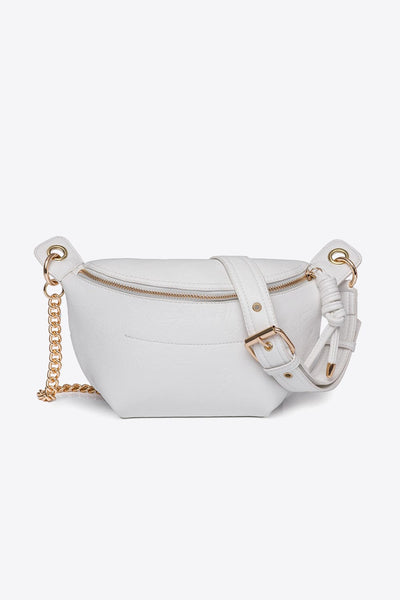 White / One Size PU Leather Chain Strap Crossbody Bag
