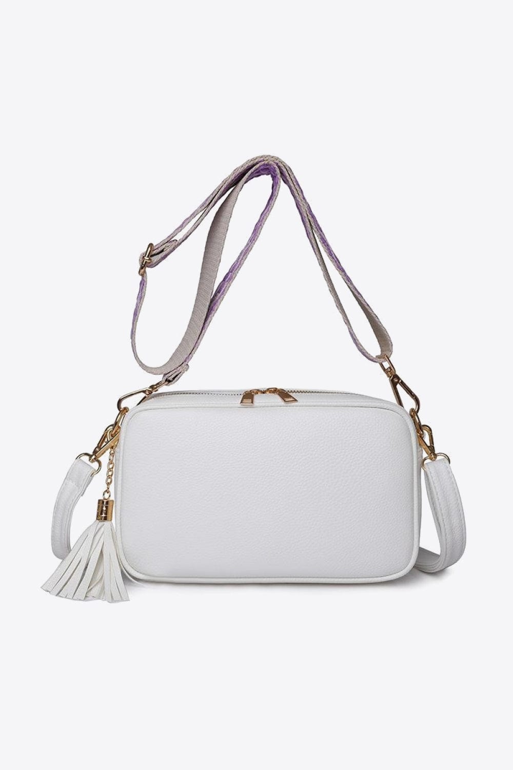 White / One Size PU Leather Tassel Crossbody Bag