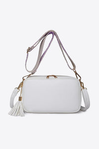 White / One Size PU Leather Tassel Crossbody Bag