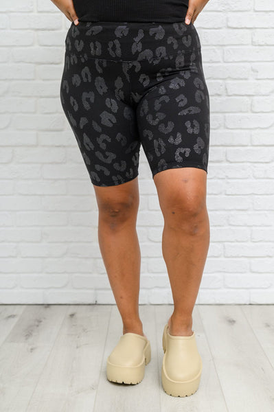 Womens Doorbuster: Animal Print Biker Shorts In Black