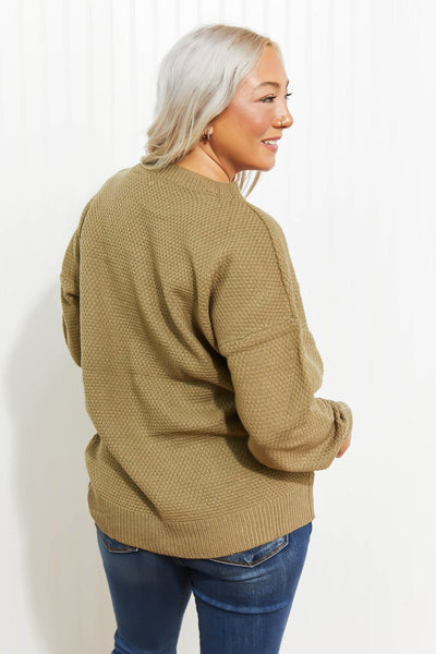 Zenana Bundled Up Full Size Round Neck Sweater